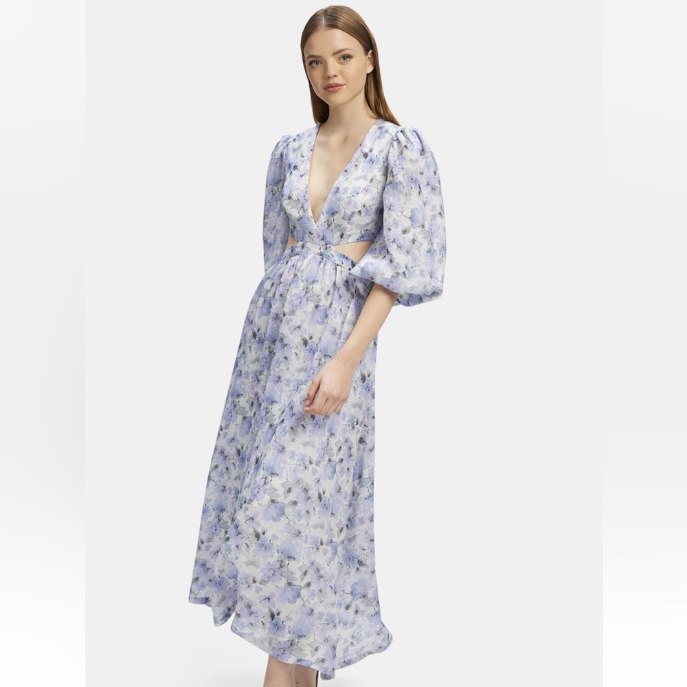 Bardot NWOT Romantic Puff Sleeve Cut Out Floral Maxi Summer Resort Dress (XL) - Picture 9 of 12